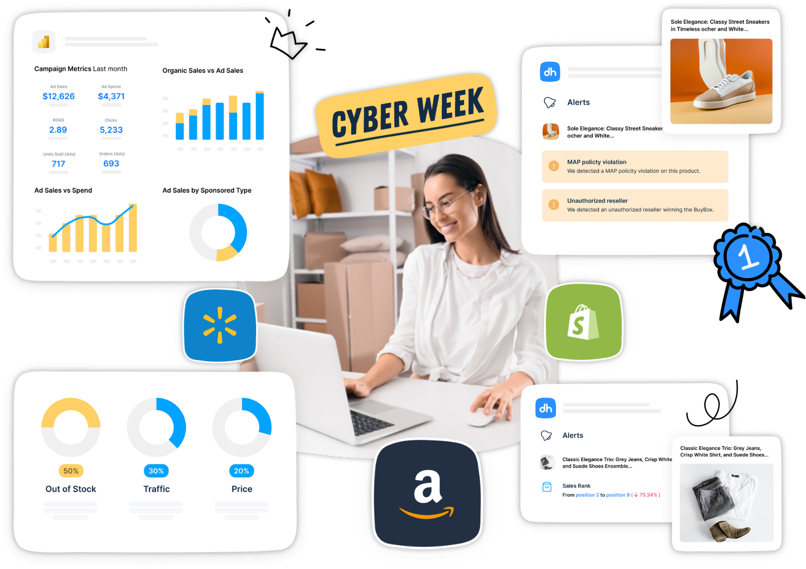 A graphic displaying DataHawks dashboard and various metrics.