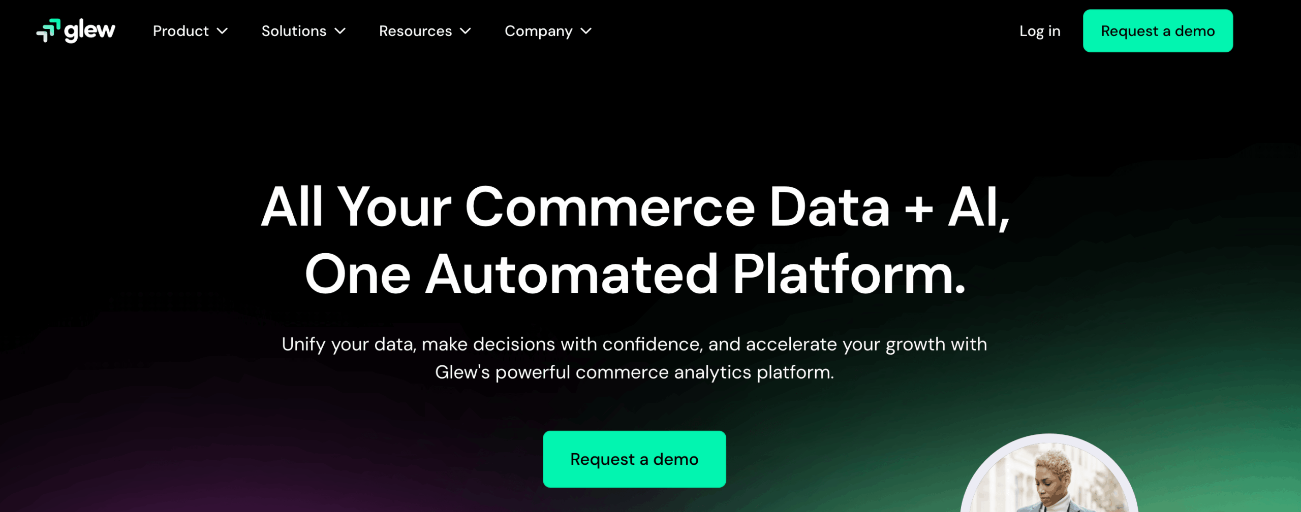 A screenshot of Glew's homepage.