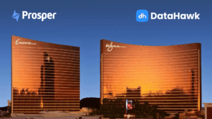 A graphic showing the Wynn and Encore casinos in Las Vegas along with the Prosper Show and DataHawk logos.